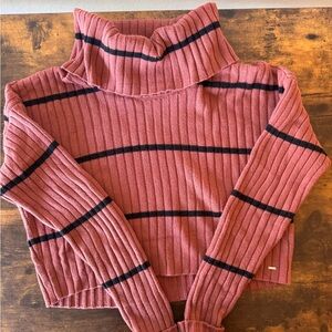 Guess Pink and Black Ribbed Turtleneck Sweater